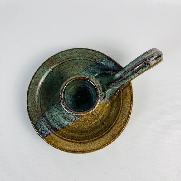 Handcrafted Art Pottery Candelabra Candle Holder Browns Greens - Picture 2 of 6